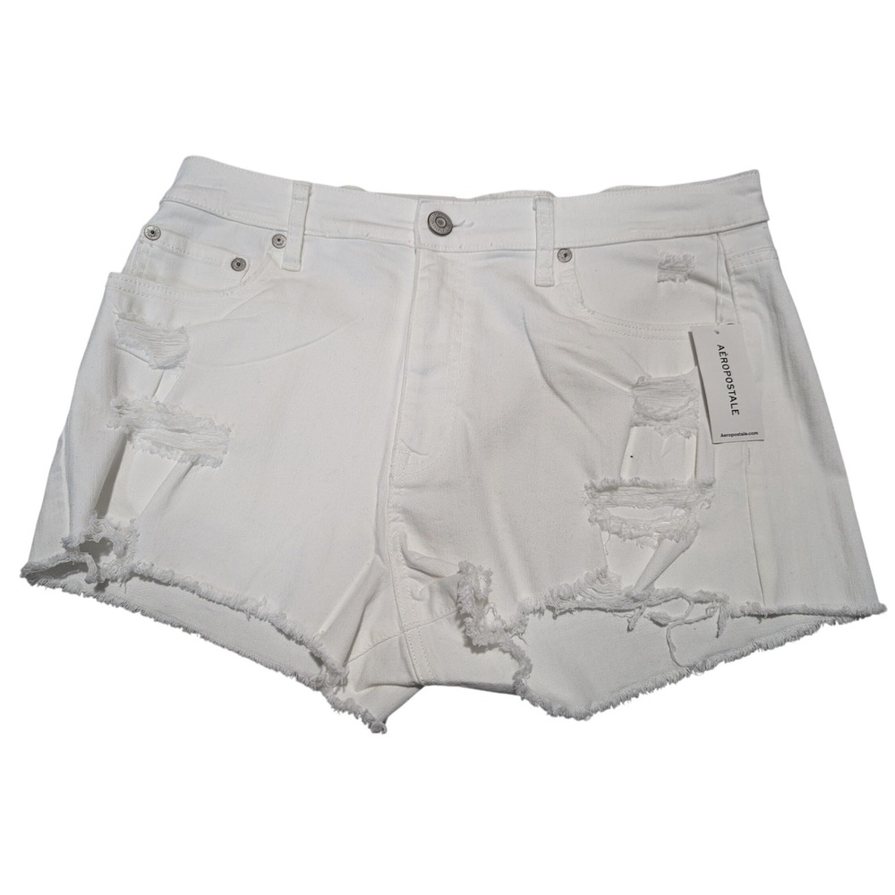 Aeropostale Denim Shorts‎ Women 12 White Vintage High Rise Shorty Distressed Y2K